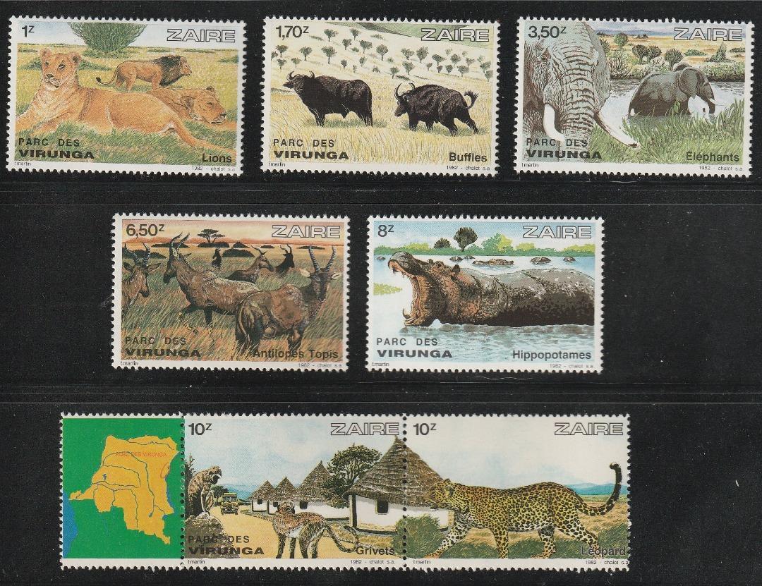 （ザイール）1980年ビルンガパークの動物7種完、スコット評価26.3ドル（海外より発送、説明欄参照）の画像1