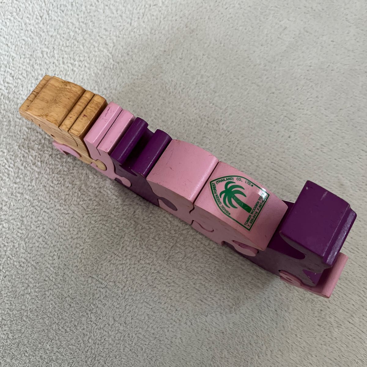 【知育玩具】おしゃれ 木製 積み木 パズル ぶた pig ピンク紫 北欧 木のおもちゃ  木製パズル