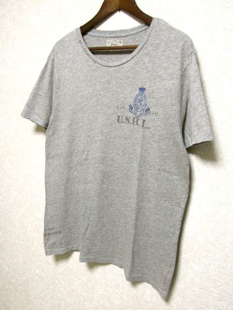 ★美品★Polo RALPH LAUREN ラルフローレン U.S.R.L. プリント Tシャツ L★杢グレー 霜降り ステンシル入り クルーネック 100%コットン_画像10