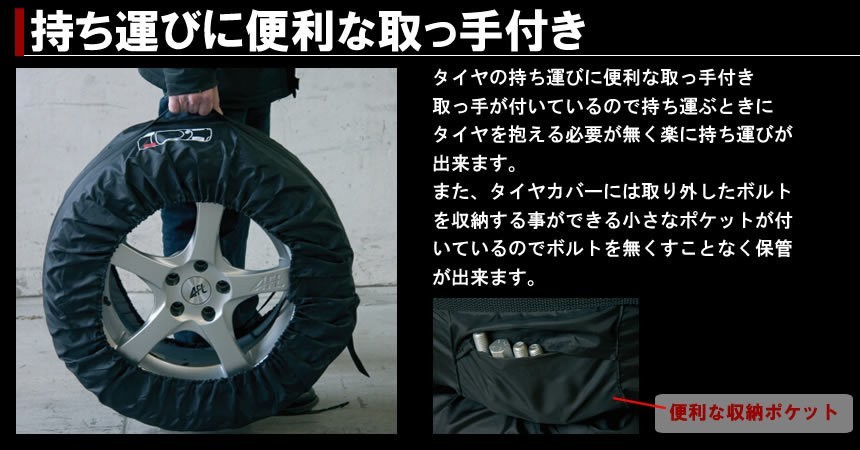タイヤカバー 4枚セット タイヤを紫外線から守る 13～19インチ対応 取っ手 ポケット付き 持ち運び便利 ET-TCR_画像4