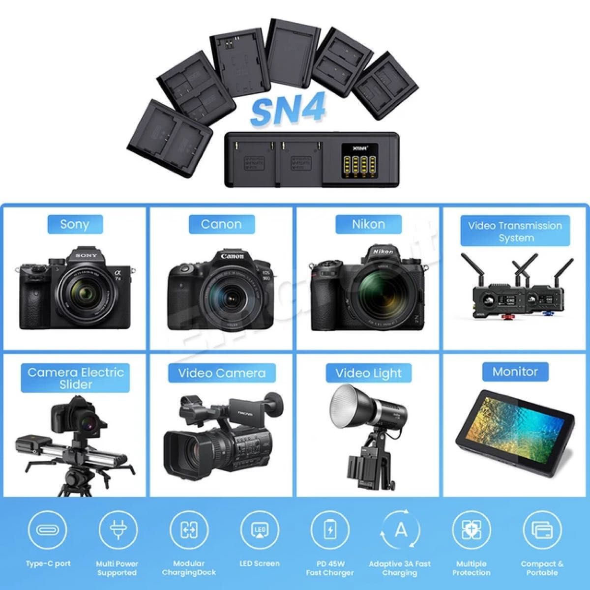Xtar sn4-デュアルカメラ充電器,Canon,Nikon,Canon,Docksカメラ用のスマートアダプターハブ