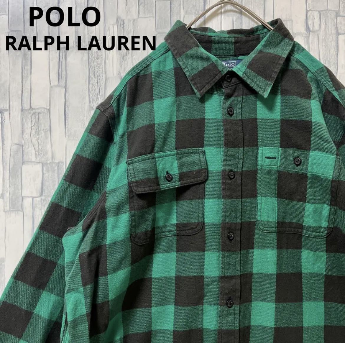 POLO RALPH LAUREN ポロ バイ ラルフローレン 長袖 ネルシャツ フランネルシャツ チェックシャツ サイズXL グリーン 送料無料