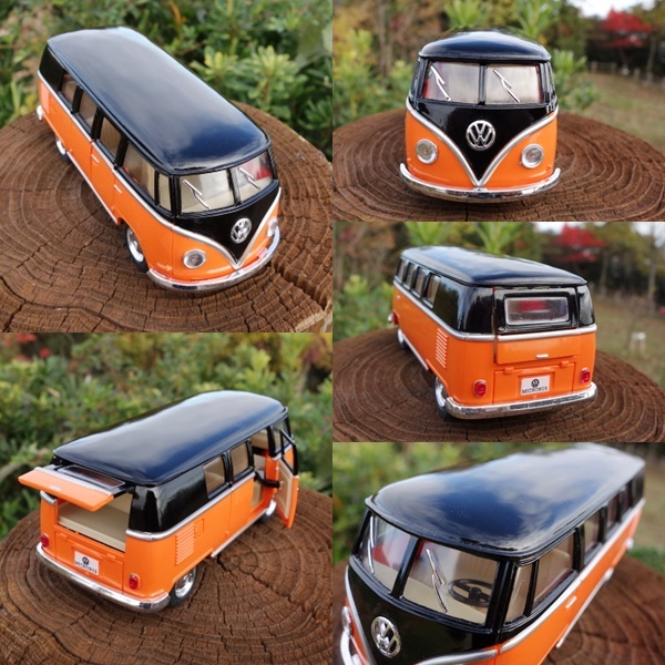 【送料350円】ワーゲンバス ミニカー タイプⅡ 1/32 新品 オレンジ/ブラック フォルクスワーゲン ＢＵＧ ワーゲン ＶＯＬＫＳＷＡＧＥＮ_画像3