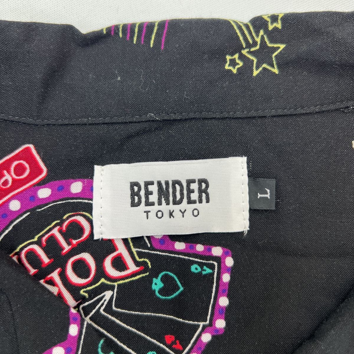 BENDER TOKYO ☆ ラスベガス 総柄◎ 半袖 開襟 レーヨン シャツ ブラック L アメカジ ストリート モード ベンダー トーキョー■AD229_画像6