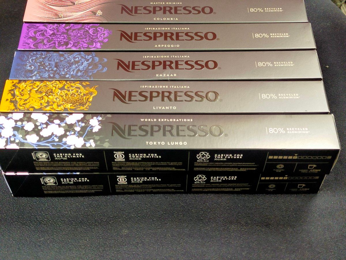 ネスプレッソコーヒーカプセル5種類(2箱x5種類,合計100カプセル)