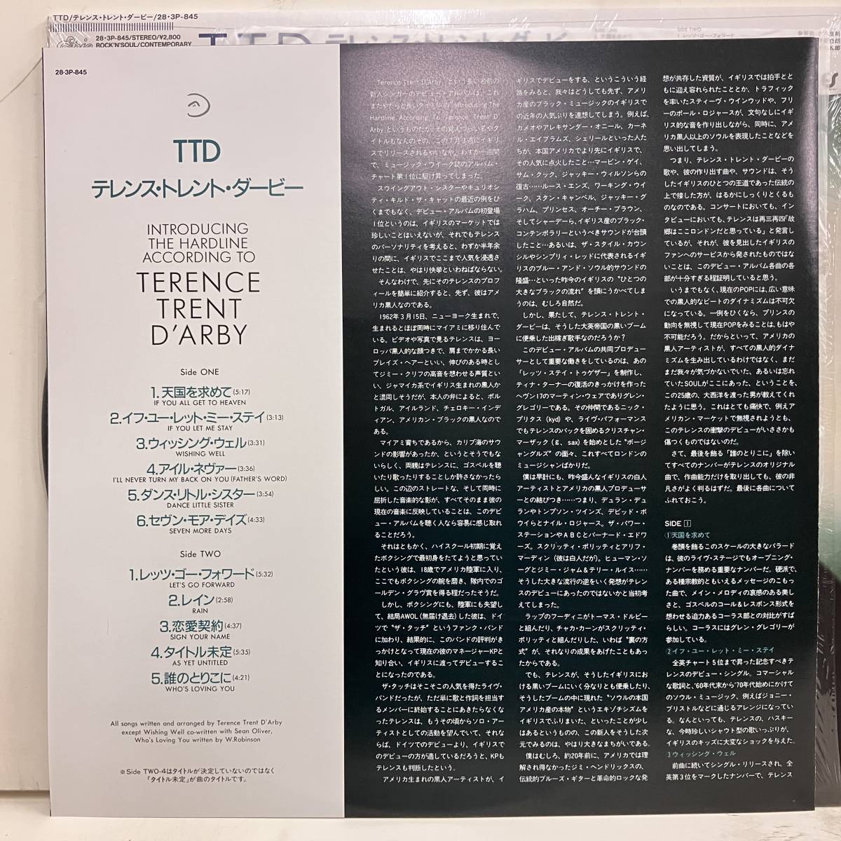 ★230523即決 Terence Trent D'Arby テレンス・トレント・ダービー Introducing The Hardline According 国内盤 完品 28 3P-845_画像3