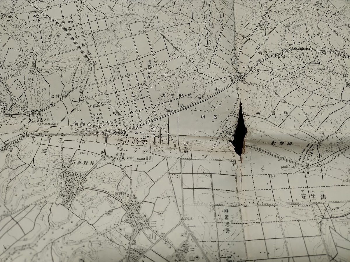 習志野 千葉県 古地図 地図 資料 46×57cm 昭和32 年印刷 発行 習志野 千葉県 古地図 地図 資料 46×57cm 昭和32 年印刷 発行