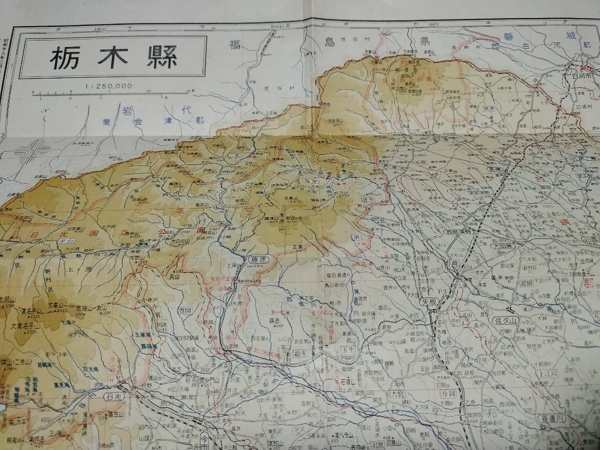 栃木県　新日本分県地図　古地図 　両面　地図　資料　52×37cm　昭和28年発行日　イタミ　B2305_画像2