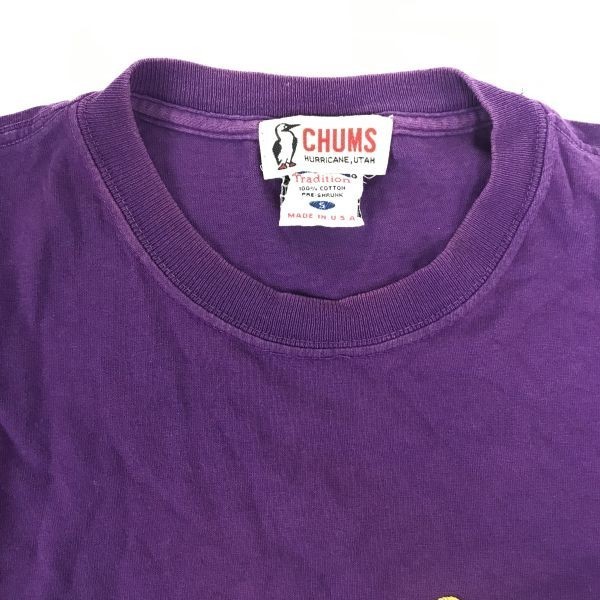 USA製ビンテージ★CHUMS★半袖Tシャツ【メンズS/紫/パープル】ロゴ刺繍/チャムス◆BG623