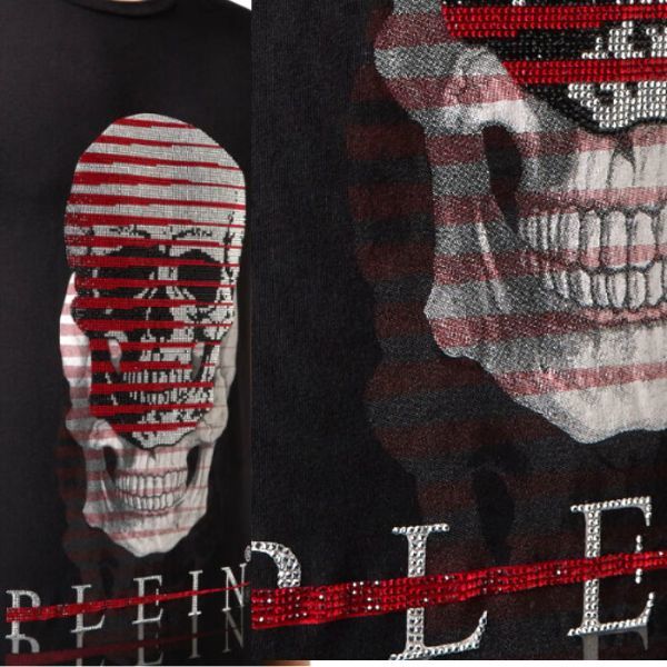 【CU】PHILIPP PLEIN フィリップ プレイン 半袖 Ｔシャツ MTK3250【L】 ブラック ラインストーン スカル Skull 六角 PP【新品・正規品】_画像3