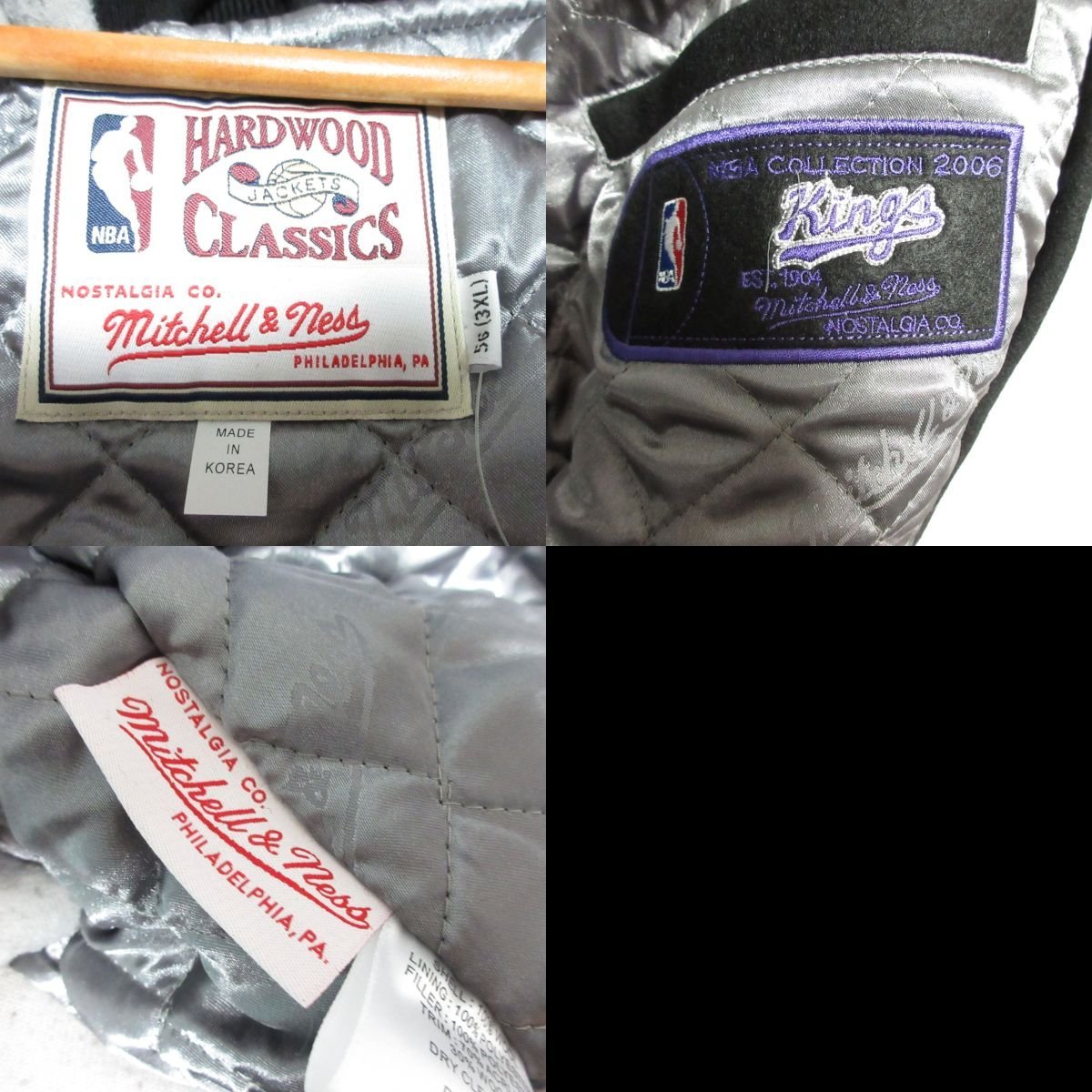 新品 未使用 MITCHELL&NESS ミッチェル＆ネス HARDWOOD CLASSICS NBA KINGS スタジアムジャンパー スタジャン 大きいサイズ 3XL ブラック_画像9