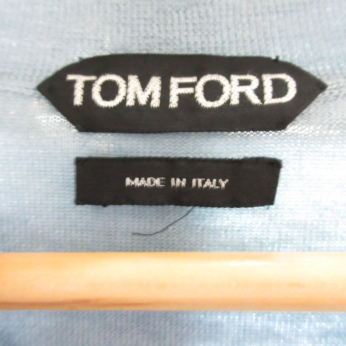 美品 TOM FORD トムフォード シルク×カシミヤ 長袖 Vネック プルオーバー ハイゲージ ニット セーター 48 ライトブルー 青系の画像8