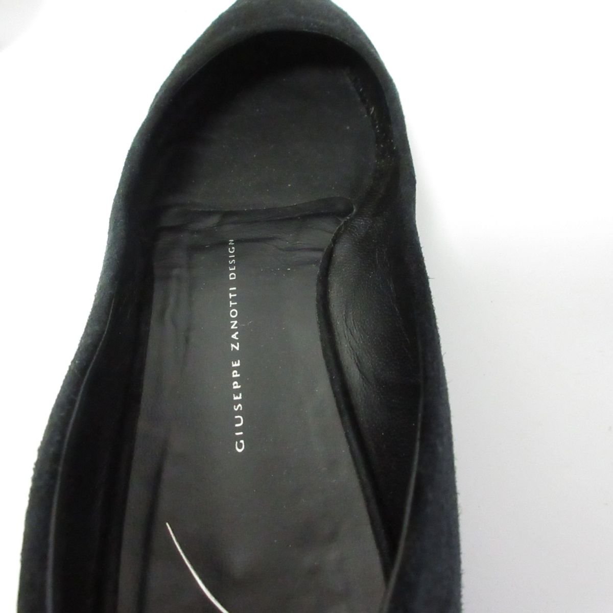  почти прекрасный товар GIUSEPPE ZANOTTI Giuseppe Zanotti замша po Inte dotu лодыжка липучка Flat туфли-лодочки 36 примерно 23cm черный чёрный 