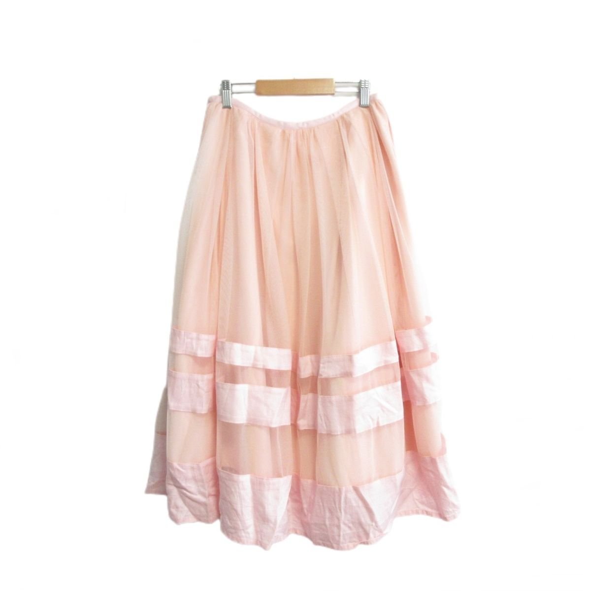美品 Chesty チェスティ ギャザー チュール フレア ロングスカート サイズ1 サーモンピンクの画像1
