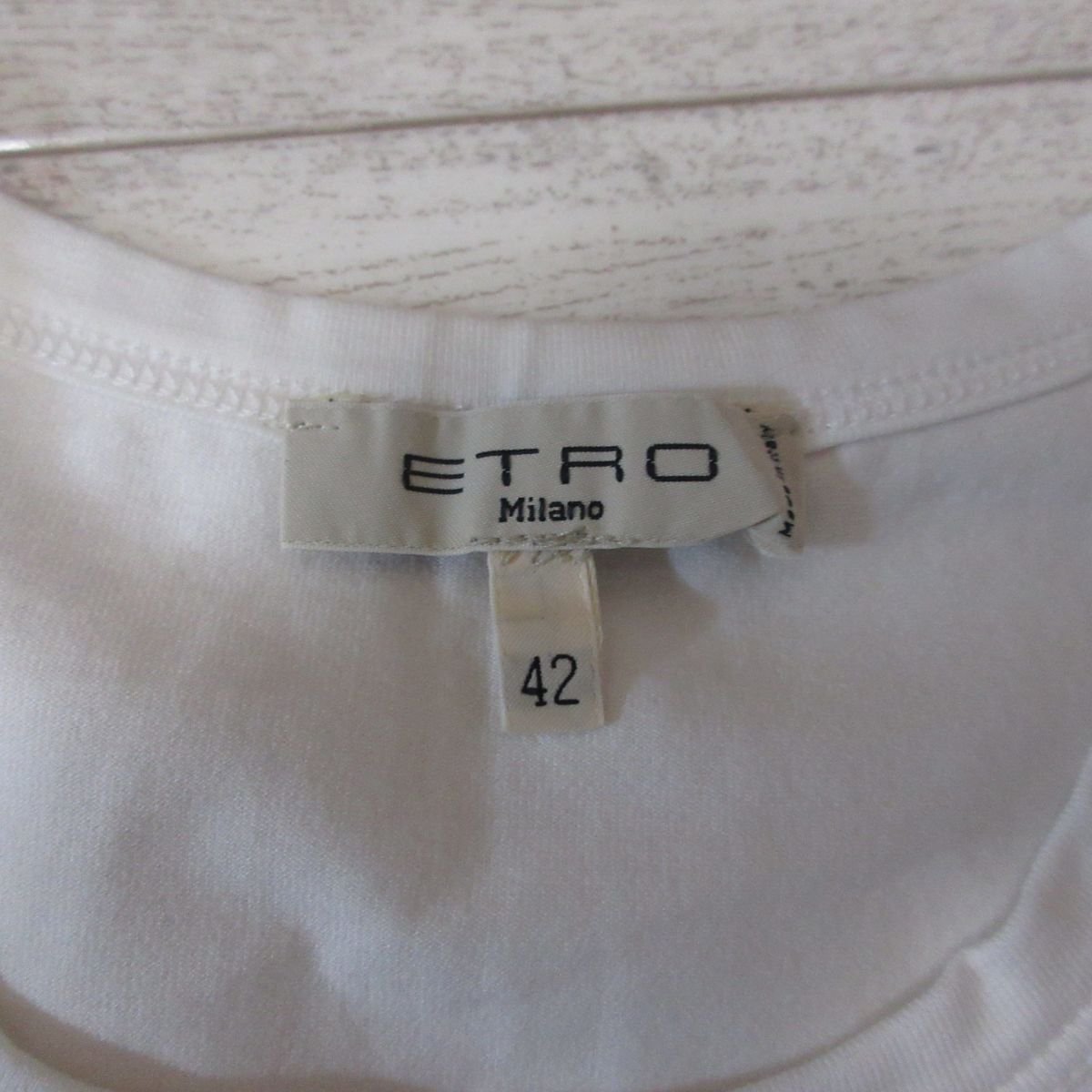 ほぼ美品 ETRO エトロ ストレッチ ロゴ ペイズリープリント 半袖 Tシャツ カットソー 42 ホワイト 白_画像3