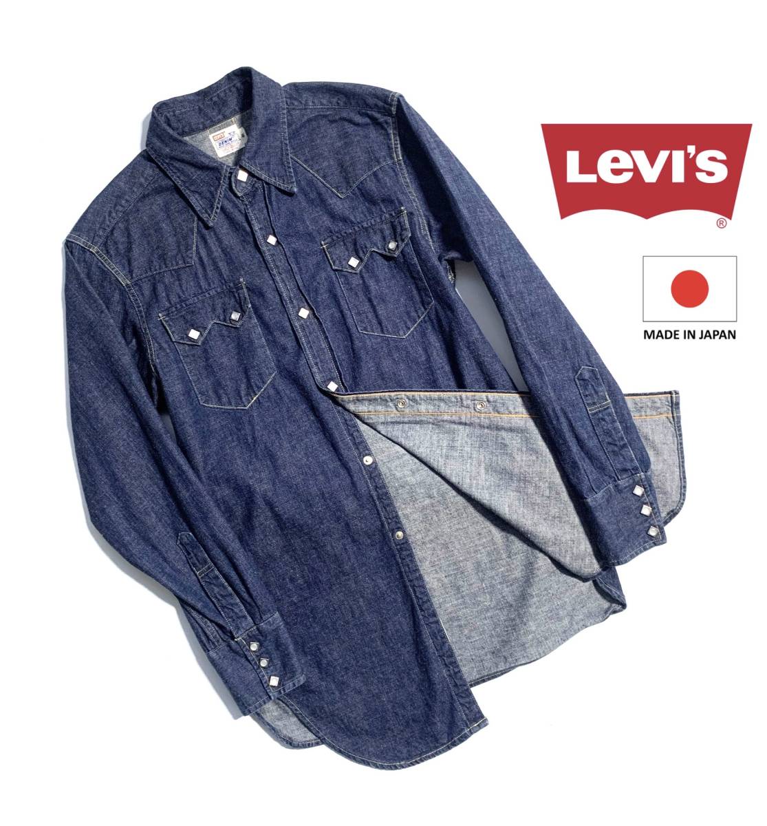 極希少【日本製】LEVI'S リーバイス デニム ウエスタンシャツ 40(L) ショートホーン 日本製復刻 99年 メンズ 送料520円【抜群の色落ち】