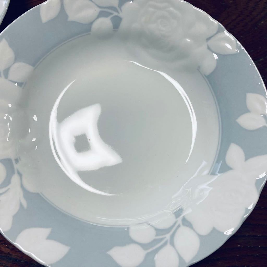 FORTUNE WORLD KMC Design スープ カレー皿5枚セット ブルーグレー 白薔薇 バラ柄の画像2