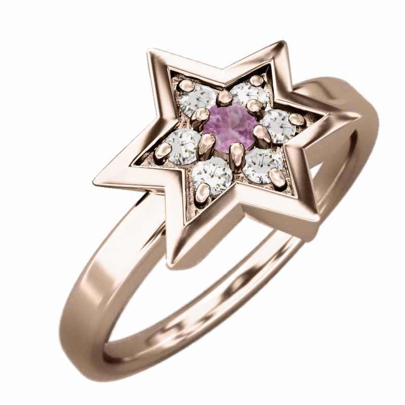 指輪 ヘキサグラム ピンクサファイア 天然ダイヤモンド k18ピンクゴールド 9月誕生石 六芒星中サイズ