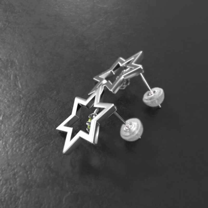 ペア ピアス ペリドット ダビデ 星 1粒 石 Pt900 8月誕生石 キャッチ