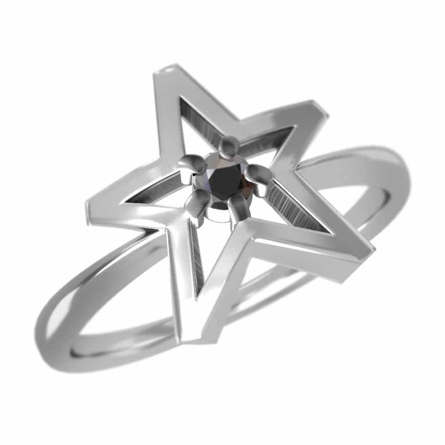 Star スター 1粒 石 指輪 ブラックダイヤモンド(黒ダイヤ) 白金（プラチナ）900