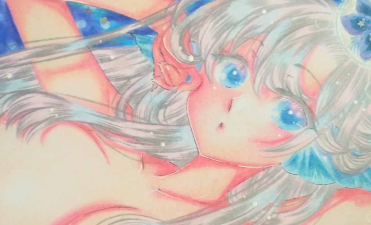  hand-drawn illustrations original * blue flower . person fish san * click post free shipping 