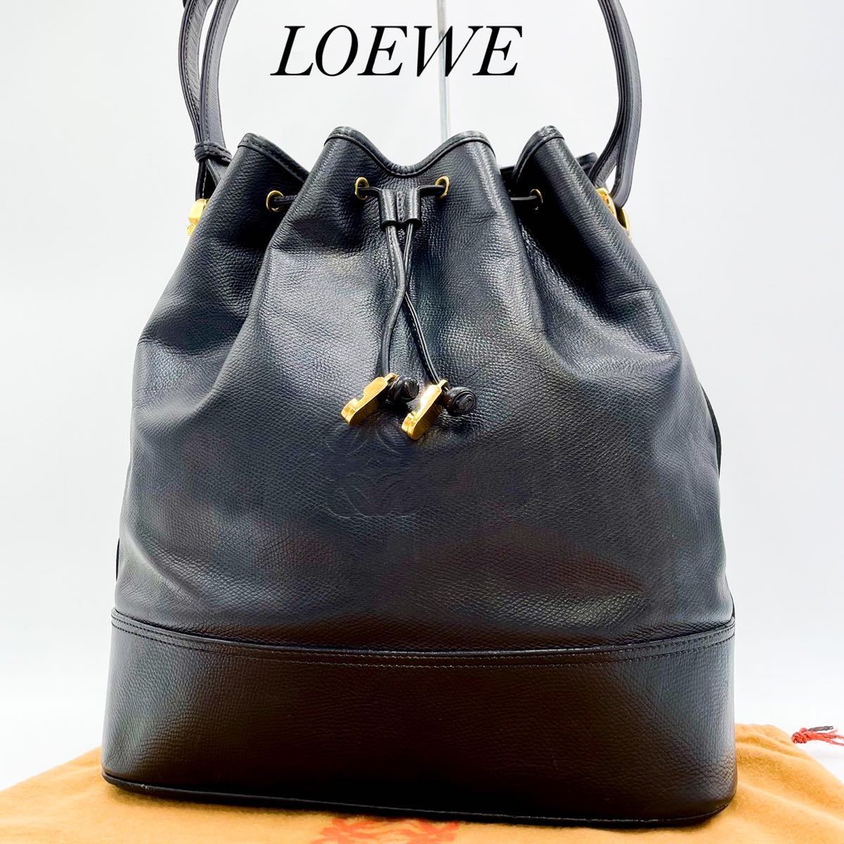 LOEWE ロエベ アナグラム 巾着 ショルダー バッグ レザー ゴールド金具-