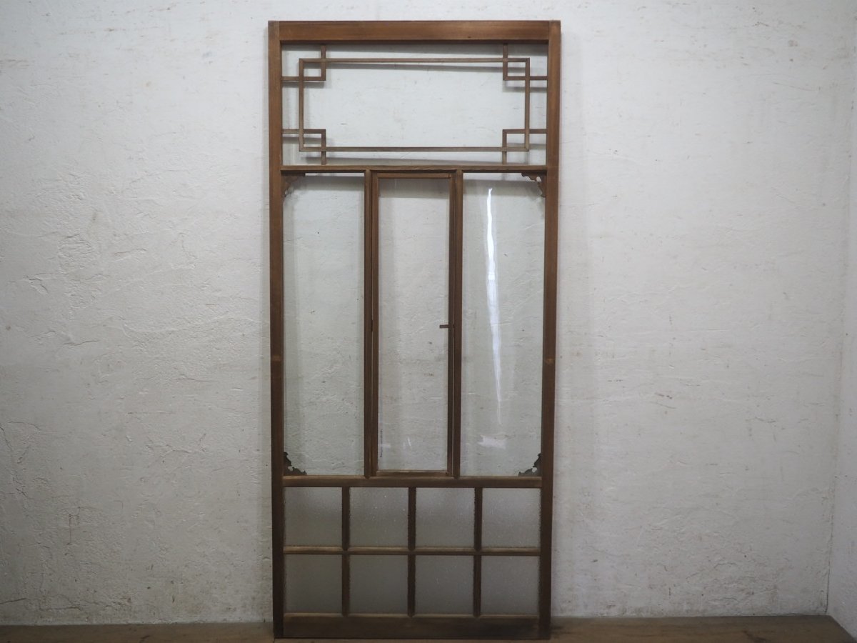 taJ0992*(7)[H185cm×W84,5cm] antique *.... glass entering. large wooden sliding door * old fittings wave glass door old Japanese-style house block house retro L pine 