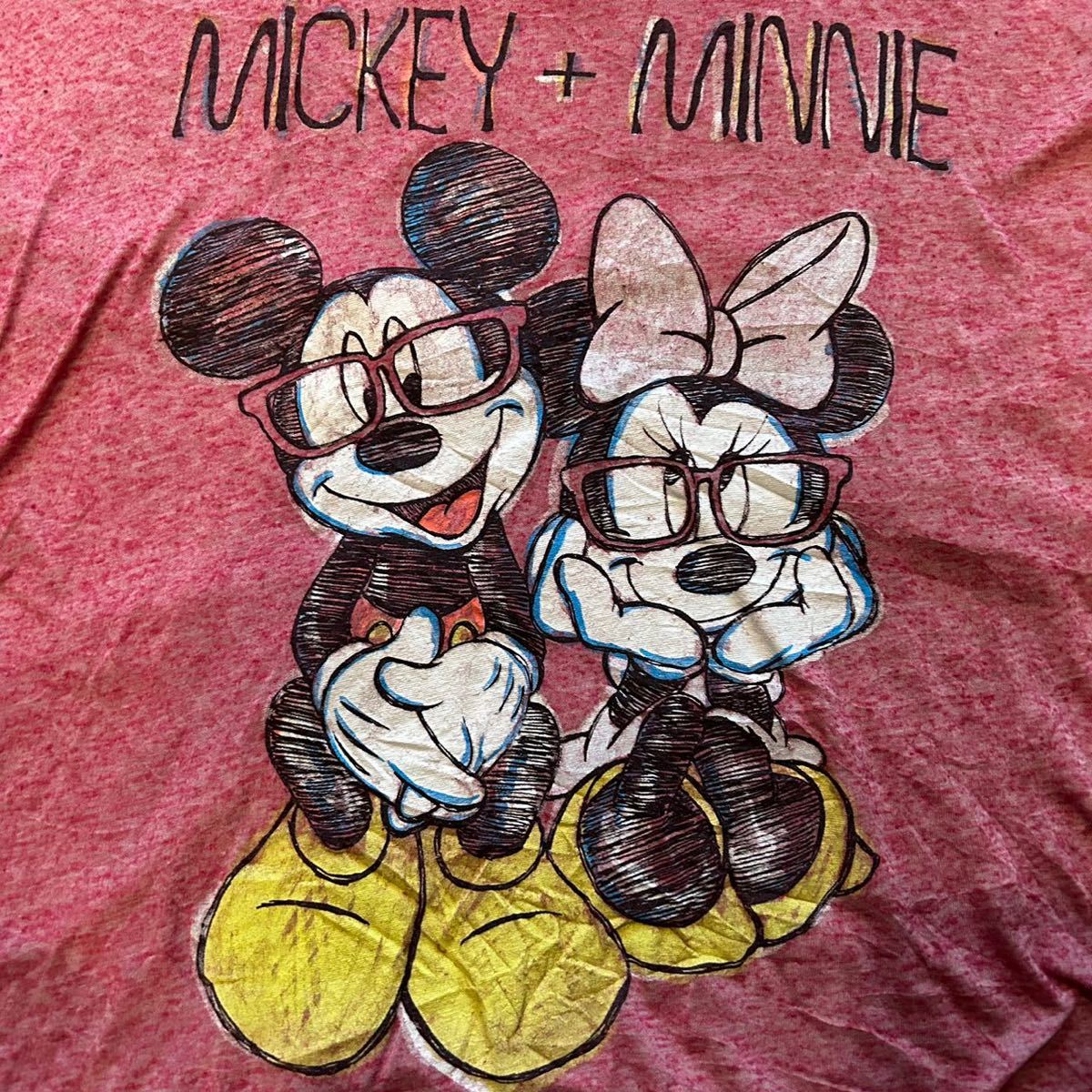 ディズニー Disney ビンテージ 90s 00s ミッキー ミニーマウス プリント Tシャツ M程 レディース レッド 半袖 Mickey Minnie Mouse USA古着_画像3