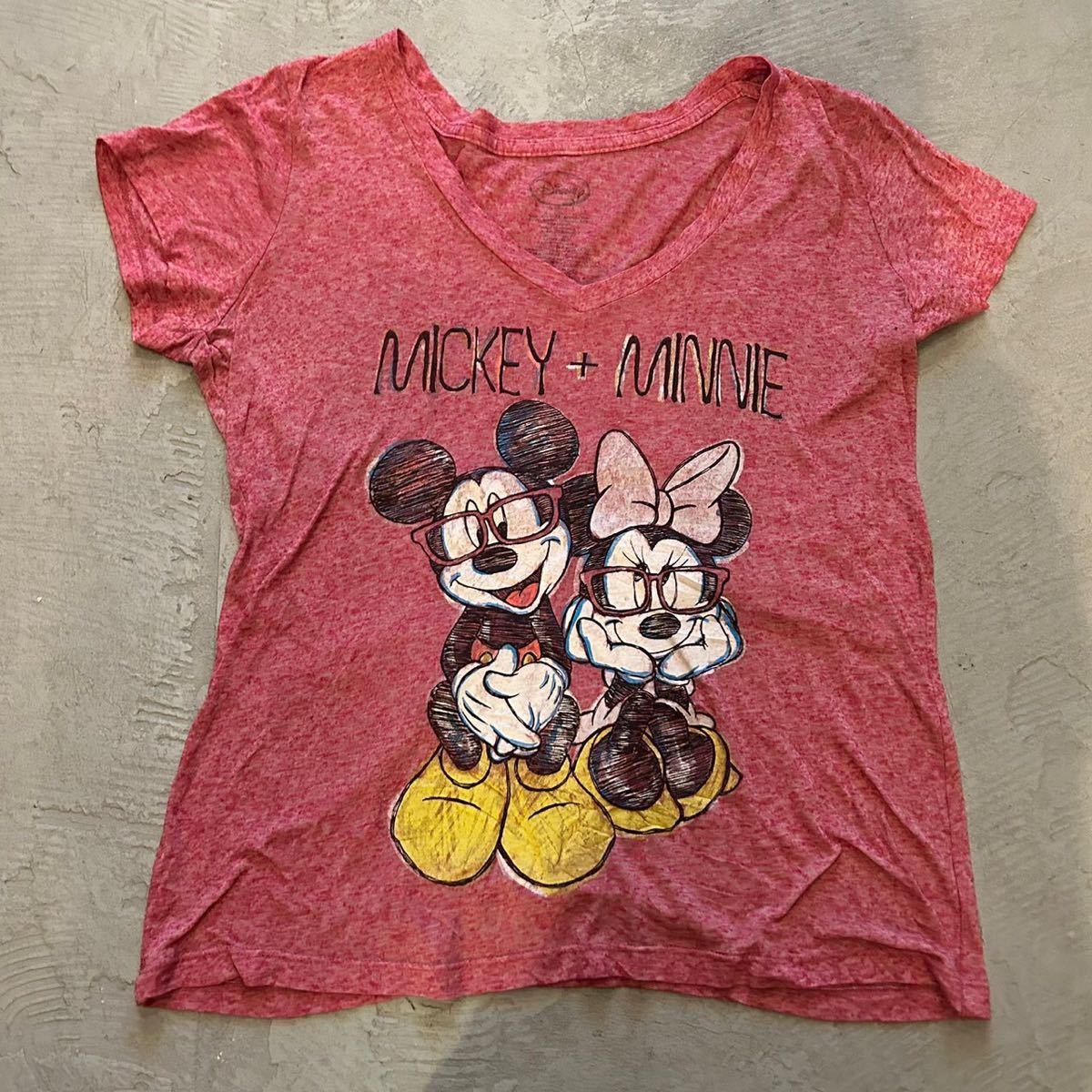 ディズニー Disney ビンテージ 90s 00s ミッキー ミニーマウス プリント Tシャツ M程 レディース レッド 半袖 Mickey Minnie Mouse USA古着_画像1