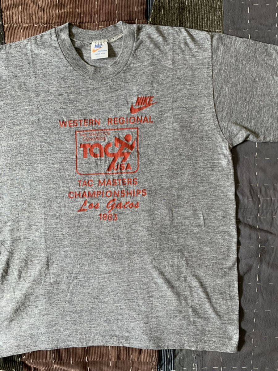 70s 80s NIKE オレンジスウォッシュ vintage Tシャツ USA製 アメリカ製 ナイキ ビンテージ 陸上 ランナー キャット los gatos ロスガトス