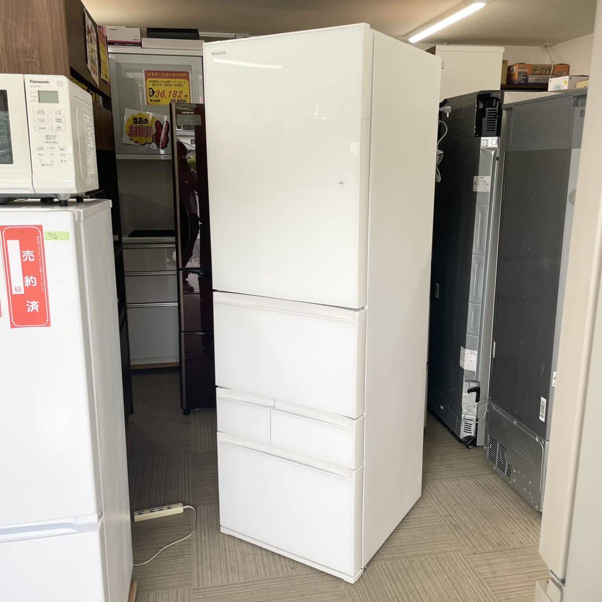 [ as good as new ]2022 year made * Toshiba *411L non freon freezing refrigerator *GR-U41GXHL(EW)* high class glass door * Touch open * gran white *TOSHIBA