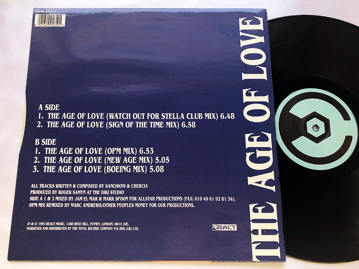 レア! UK オリジナル 12″シングル 45RPM★THE AGE OF LOVE / THE AGE OF LOVE(THE JAM & SPOON MIXES)_画像2