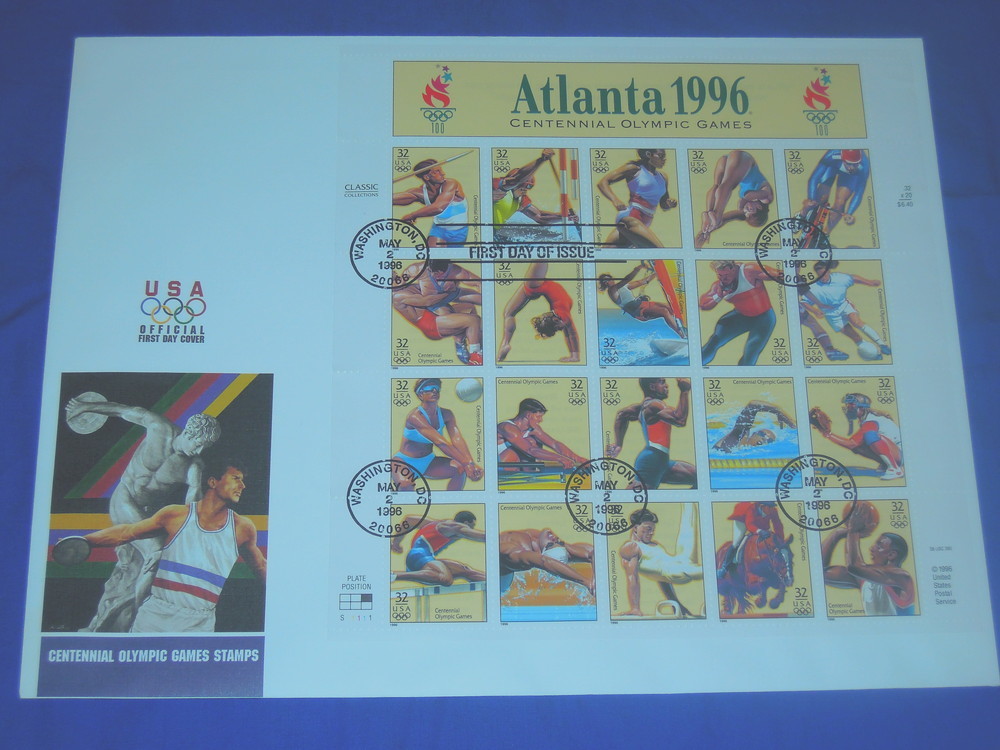 Z309caa tiger nta Olympic 1996 32c stamp seat First Day Cover ( America )