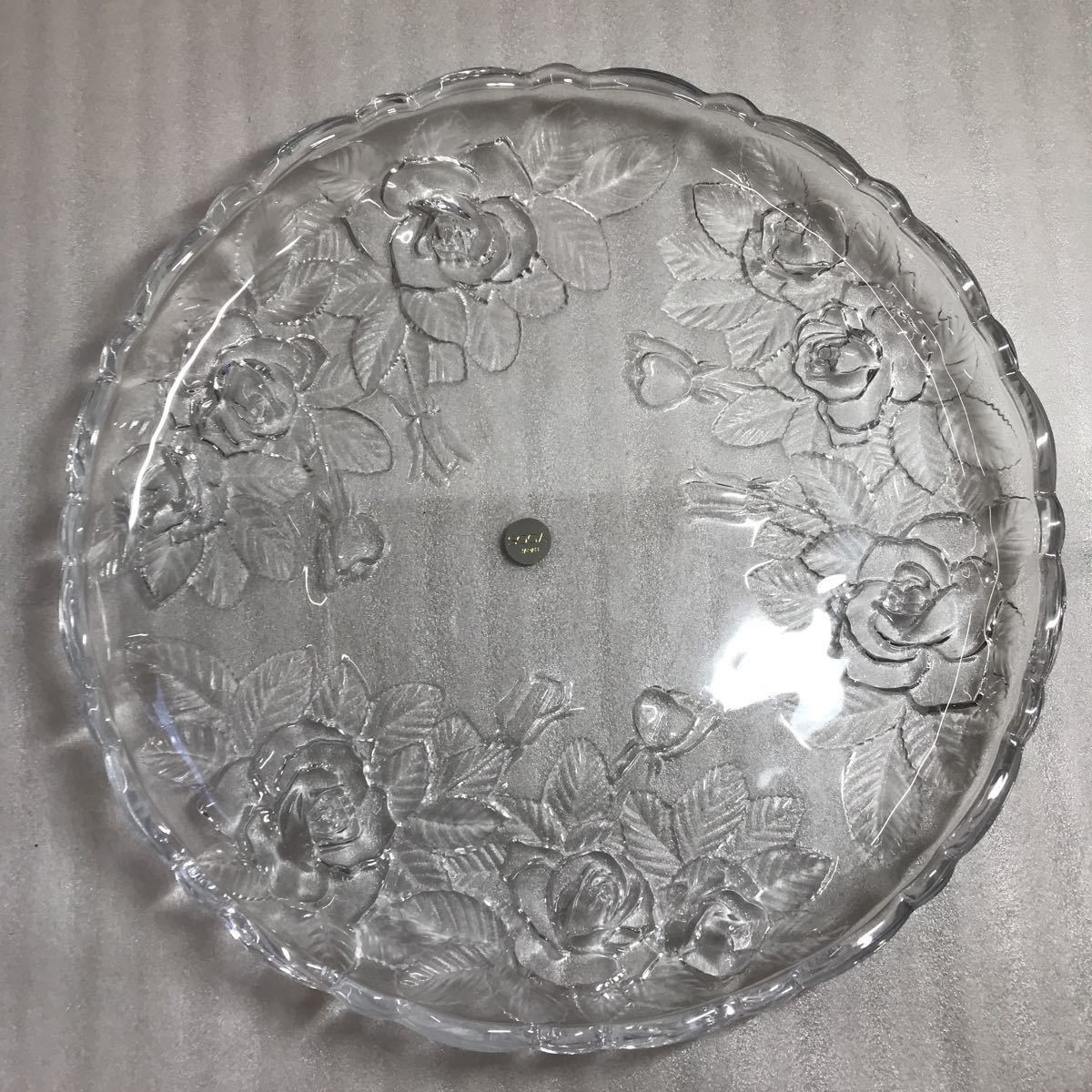 SOGA 昭和レトロ クリスタルガラス 皿 大皿 花柄 バラ柄 直径約36㎝ 美品 中古品_画像1
