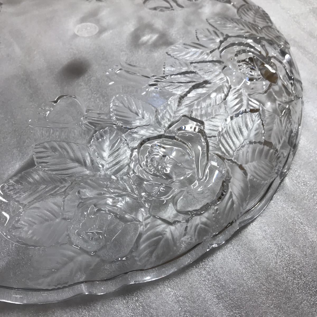 SOGA 昭和レトロ クリスタルガラス 皿 大皿 花柄 バラ柄 直径約36㎝ 美品 中古品_画像4