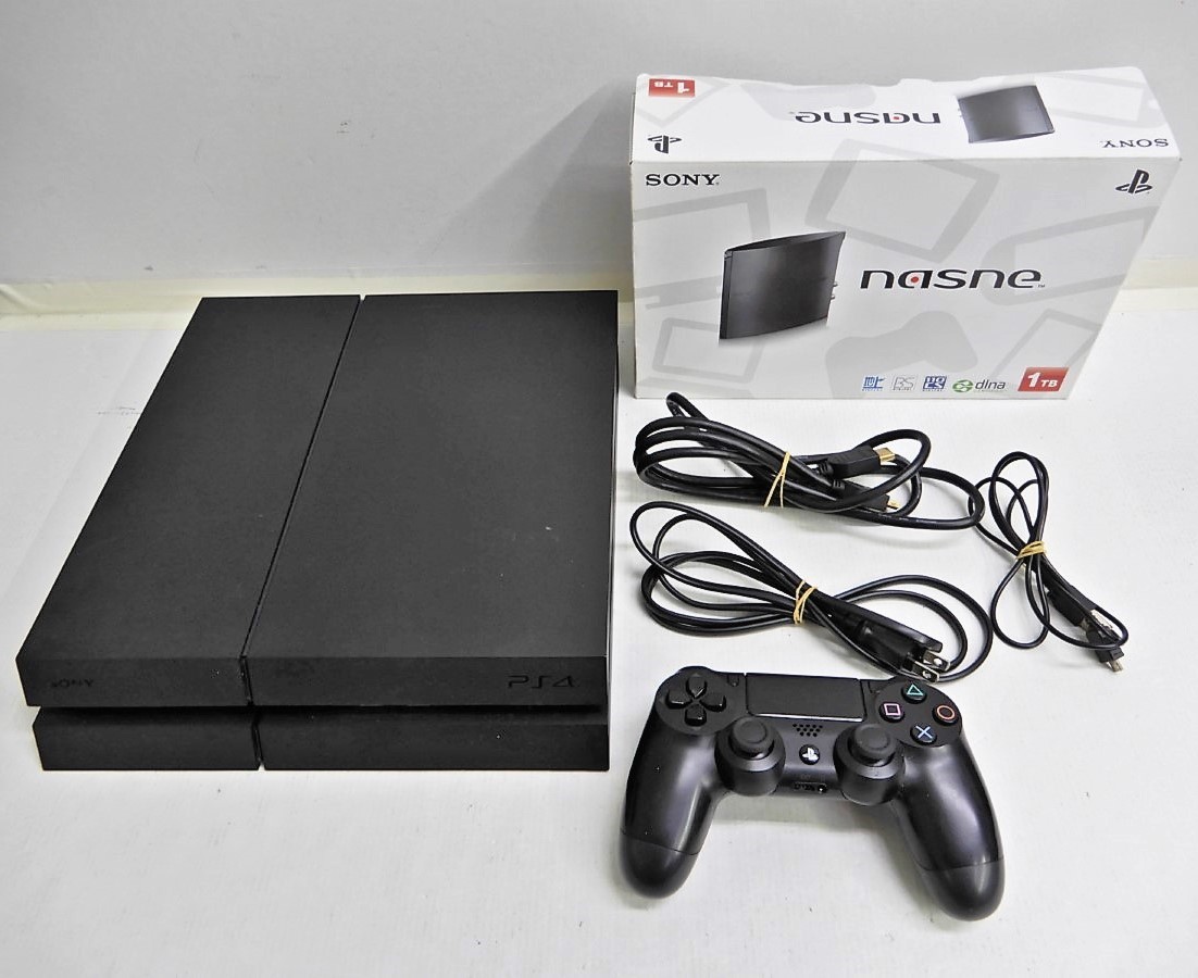 059Z115★【中古/動作品】 PlayStation4 PS4 本体 500GB CUH-1200A ブラック + nasne  【コントローラー・ケーブル付属】