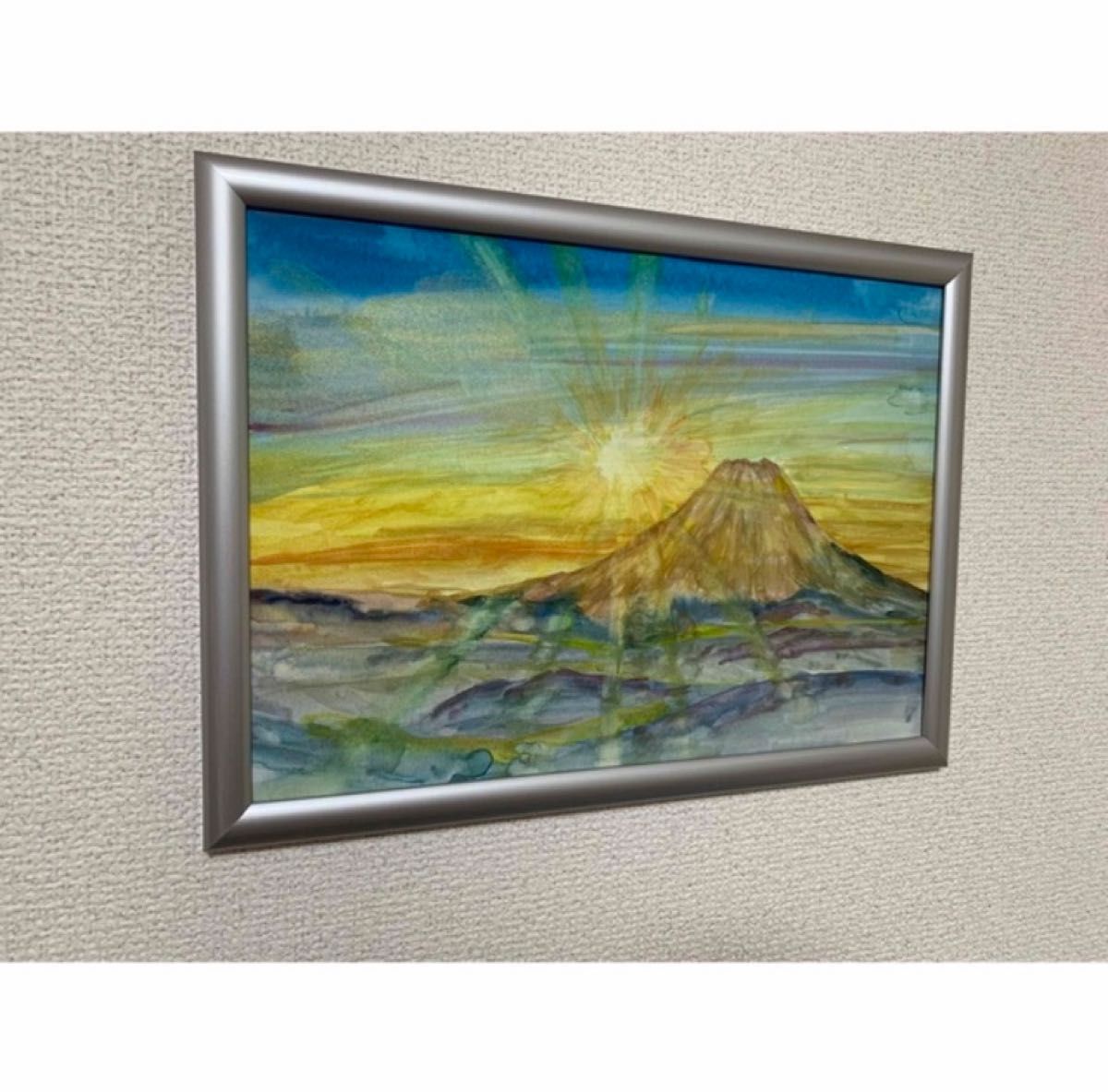 開運絵画　風水　金運 金運アップ 金富士 赤富士 商売繁盛 富士山 水彩画