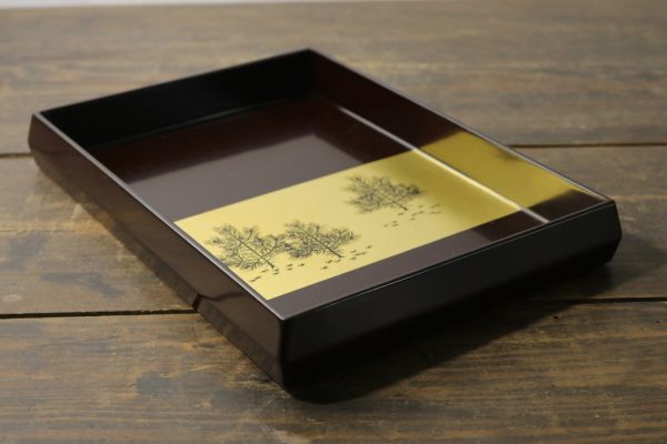 ★平安象彦 手許箱 金蒔絵 紅葉紋 盆 御盆 漆器 漆芸 小物入れ 元箱 Ma1105_画像2