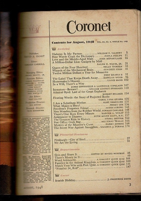 ＊RI523SA 月刊誌「Coronet (magazine)」for August 1948 A5 180p Vol.24, No.4 （通巻142号）の画像3
