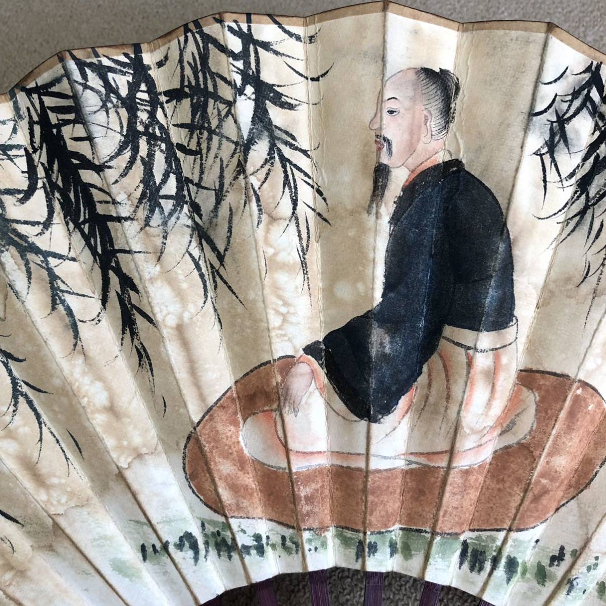 旧家藏出 肉筆保証 美術品 時代物 扇子 大名家 王原祁 扇面絵 時代物-