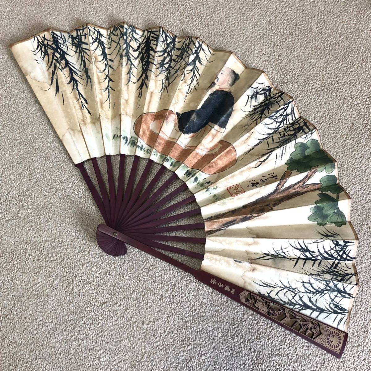旧家藏出 肉筆保証 美術品 時代物 扇子 大名家 王原祁 扇面絵 時代物-
