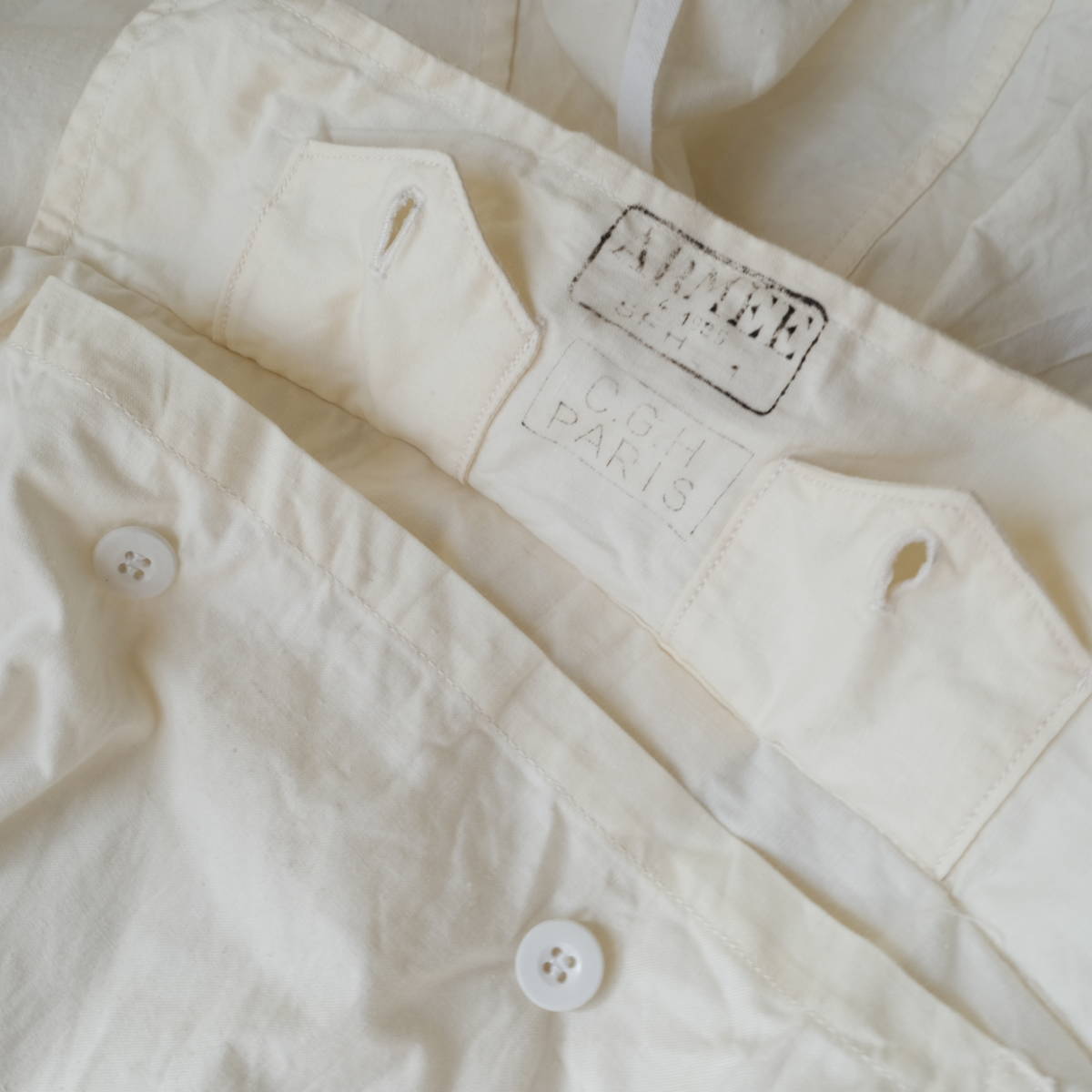 50s[ France army Vintage ] cotton ano rack Parker jacket / eggshell white white series / Work Europe smock shirt old clothes 