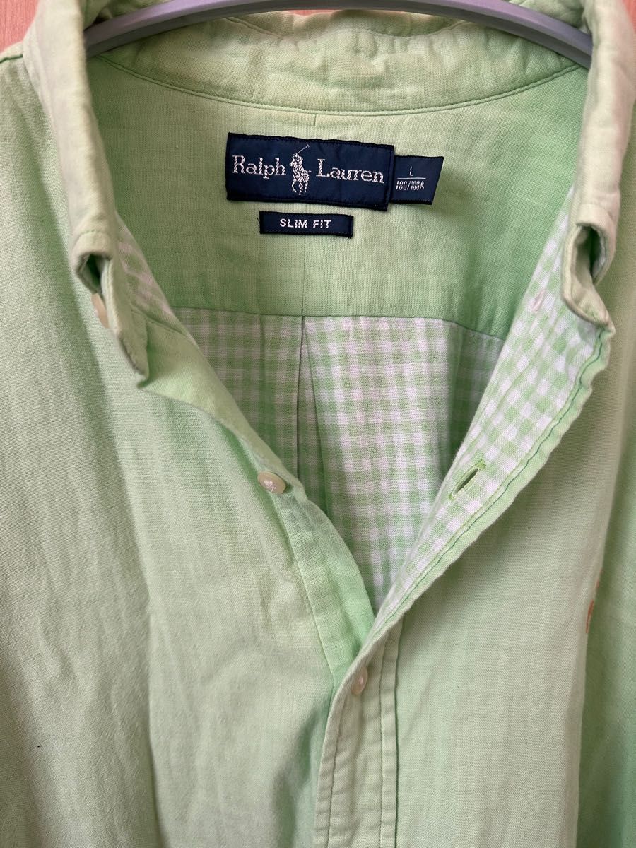 【ラルフローレン】長袖シャツ ワンポイント刺繍ロゴ グリーン　ポロラルフローレン　ボタンダウンシャツ
