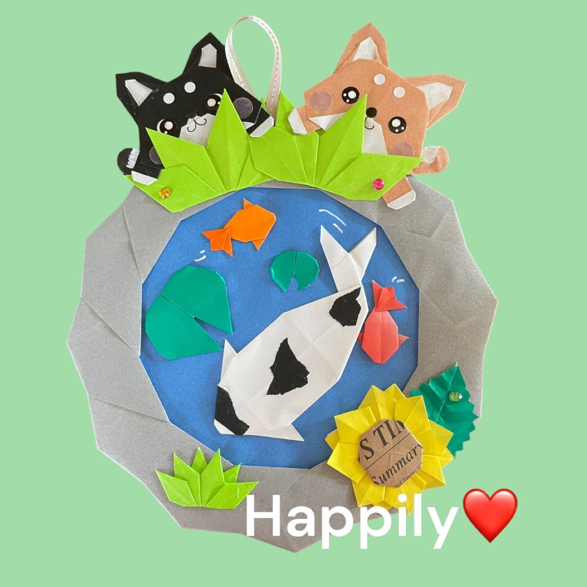 【葵様専用】【完成しました♪】保育園 壁飾り 幼稚園 あさがお 白猫 黒猫 折り紙ハンドメイド 錦鯉