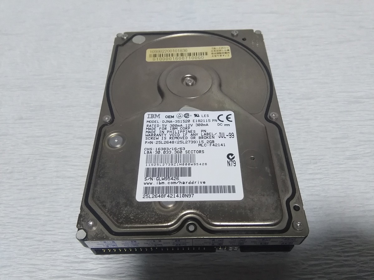 PC-98 用　3.5インチHDD　IBM　内蔵ハードディスク　DJNA-351520　15.3GB　パソコン認識確認済み　IDE接続　Ultra ATA_画像1