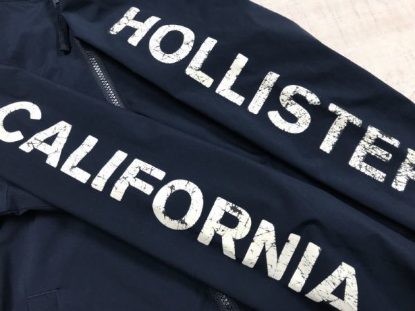 ホリスター HOLLISTER ジップアップ ブルゾン ジャケット メンズ 袖プリント オールド アメカジ サーフ M 紺_画像3