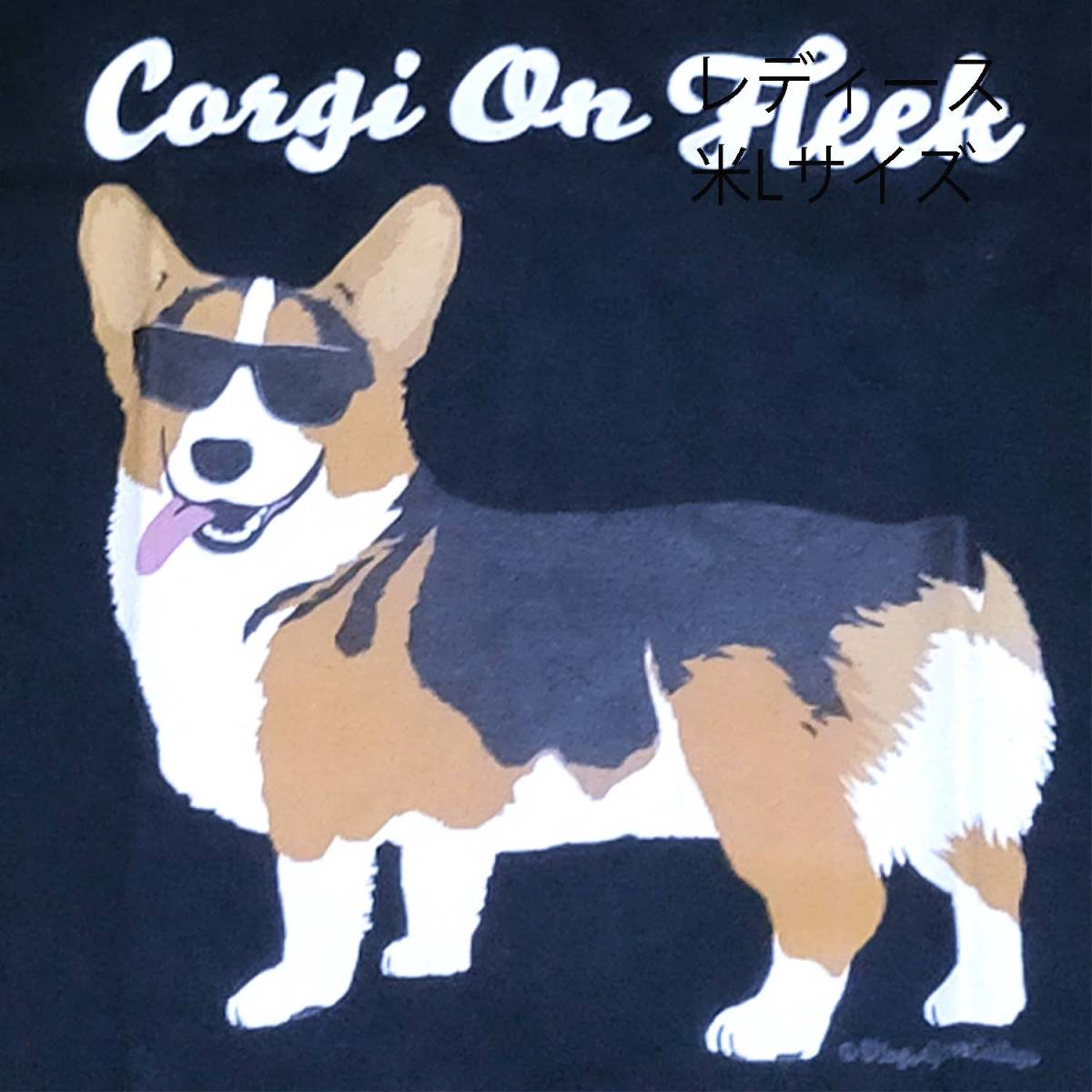 【海外限定】ウェルシュコーギー 半袖 丸首 Tシャツ 犬 米Lサイズ 黒_画像5