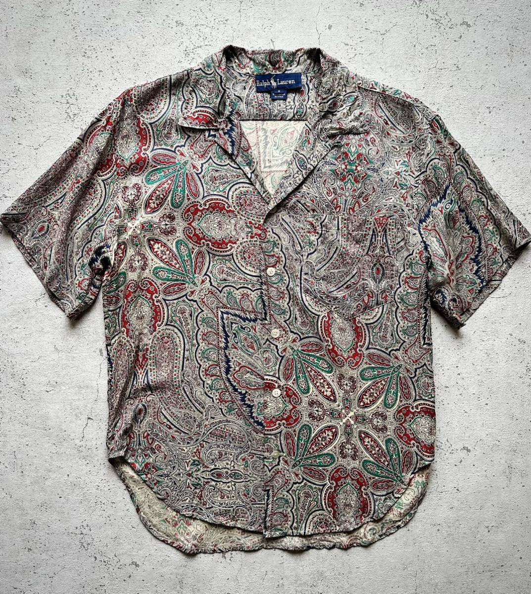 80s~ RALPH LAUREN PAISLEY PATTERN S/S RAYON SHIRT OLD VINTAGE Ralph Lauren peiz Lee общий рисунок искусственный шелк рубашка Old Vintage 