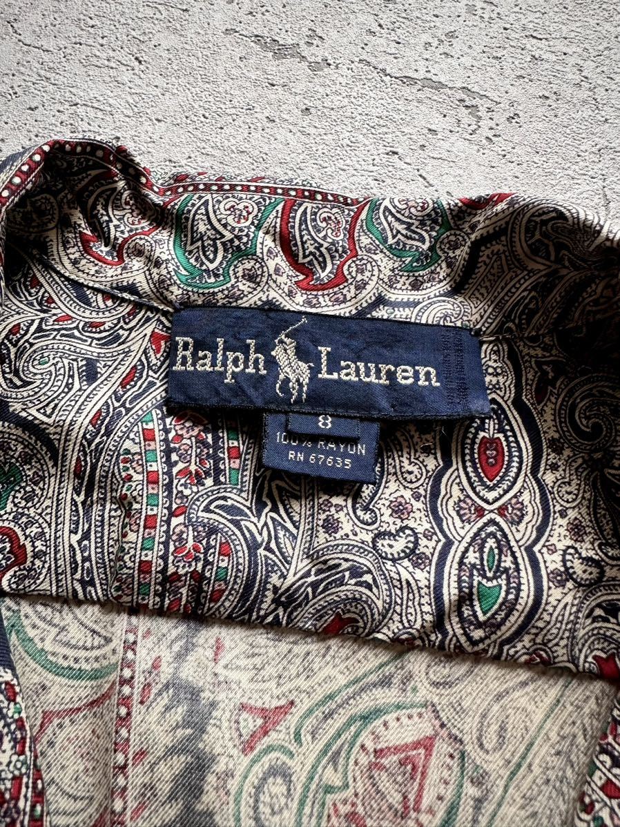 80s~ RALPH LAUREN PAISLEY PATTERN S/S RAYON SHIRT OLD VINTAGE Ralph Lauren peiz Lee общий рисунок искусственный шелк рубашка Old Vintage 