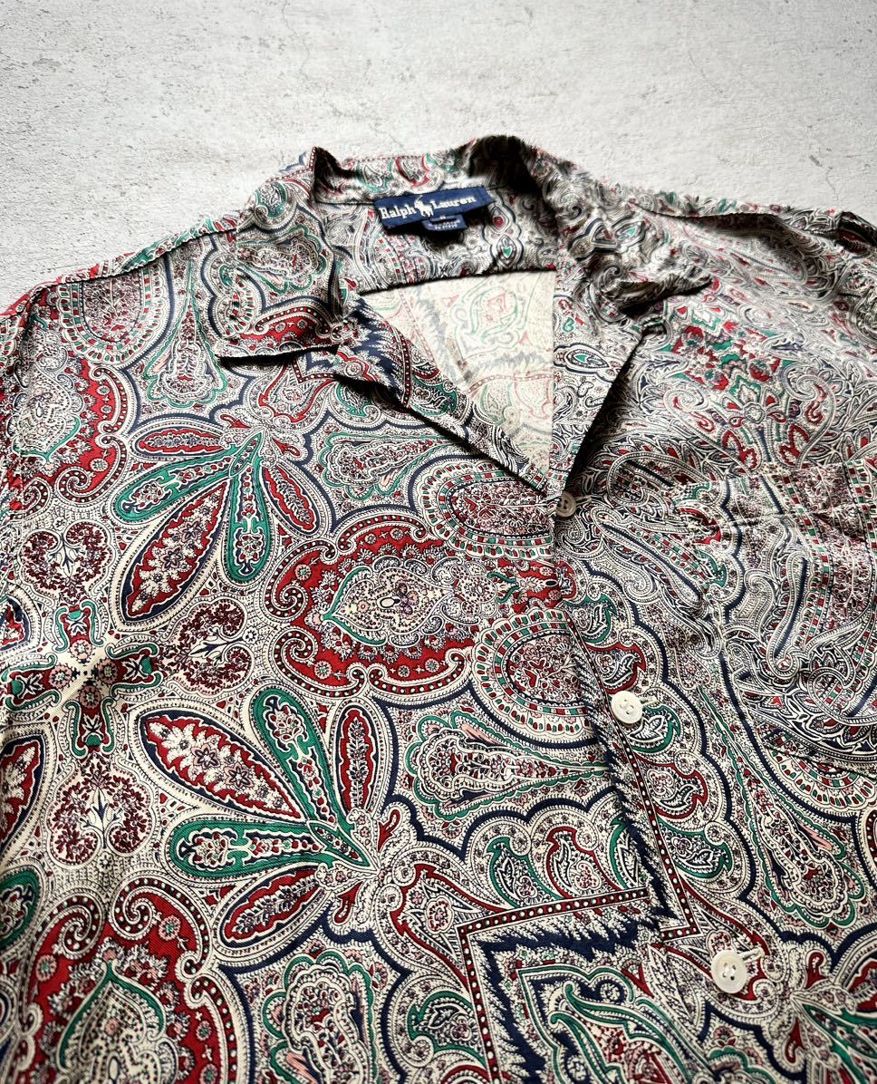 80s~ RALPH LAUREN PAISLEY PATTERN S/S RAYON SHIRT OLD VINTAGE Ralph Lauren peiz Lee общий рисунок искусственный шелк рубашка Old Vintage 